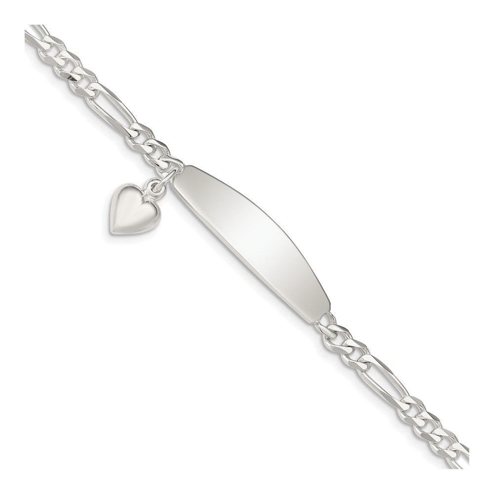 Sterling Silver Heart Figaro ID Bracelet