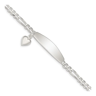 Sterling Silver Heart Figaro ID Bracelet