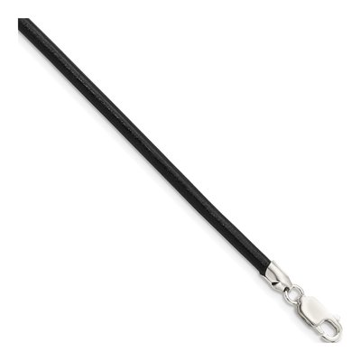 Sterling Silver Black Leather Cord Necklace