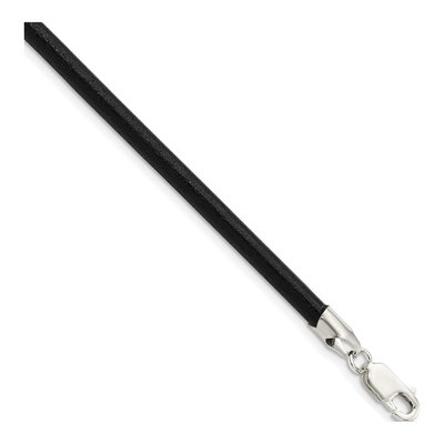 Sterling Silver Black Leather Cord Necklace
