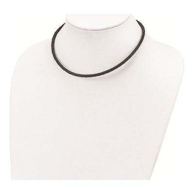 Sterling Silver Black Leather Braided Necklace – view 3