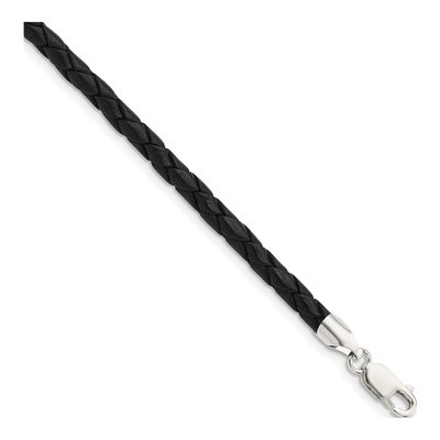 Sterling Silver Black Leather Braided Necklace