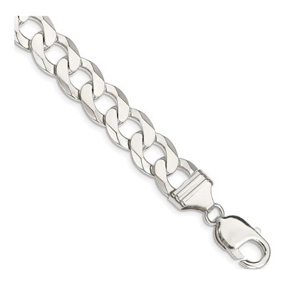 Sterling Silver 11.75mm Flat Curb Chain Bracelet