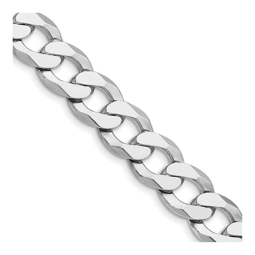 24 Inch Sterling Silver Rhodium-Plated 11.75mm Flat Curb Chain Necklace with Lobster Clasp