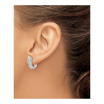 Sterling Silver 15mm Diamond-Cut Huggie Hoop Earrings – view 4