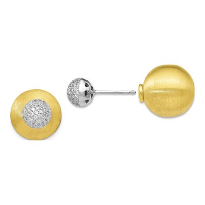 Gold-Plated Sterling Silver Round CZ Front-Back Stud Earrings