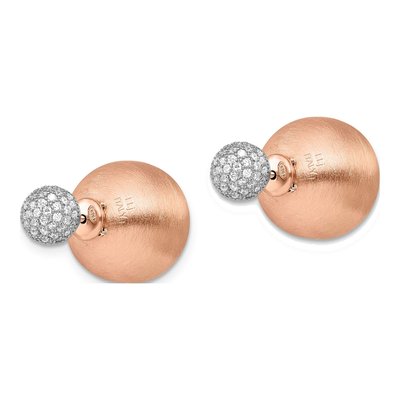 Rose Gold-Plated Sterling Silver Round CZ Front-Back Stud Earrings – view 3
