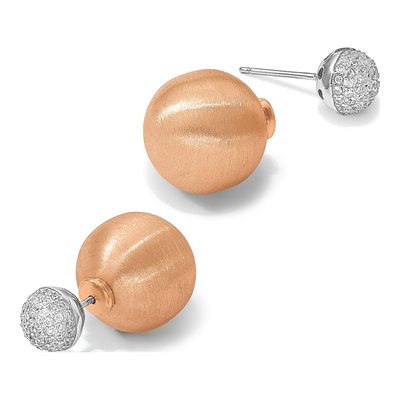Rose Gold-Plated Sterling Silver Round CZ Front-Back Stud Earrings – view 6