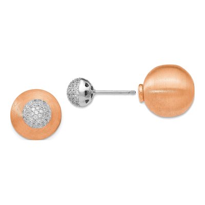 Rose Gold-Plated Sterling Silver Round CZ Front-Back Stud Earrings