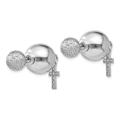 Sterling Silver 1mm Round CZ Cross Front Back Stud Earrings – view 3
