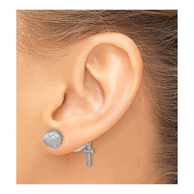 Sterling Silver 1mm Round CZ Cross Front Back Stud Earrings – view 4
