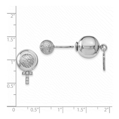 Sterling Silver 1mm Round CZ Cross Front Back Stud Earrings – view 5