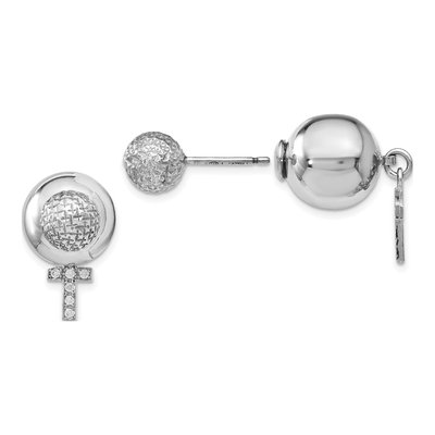 Sterling Silver 1mm Round CZ Cross Front Back Stud Earrings