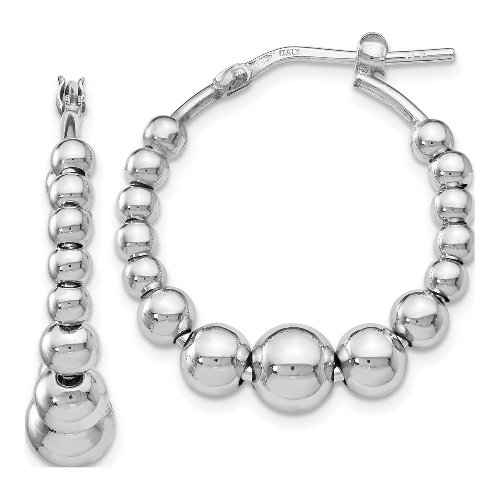 Sterling Silver 24mm Beaded Hoop Earrings