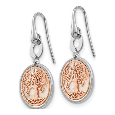 Sterling Silver Mother of Pearl Tree of Life MOP Dangle Earrings – view 3