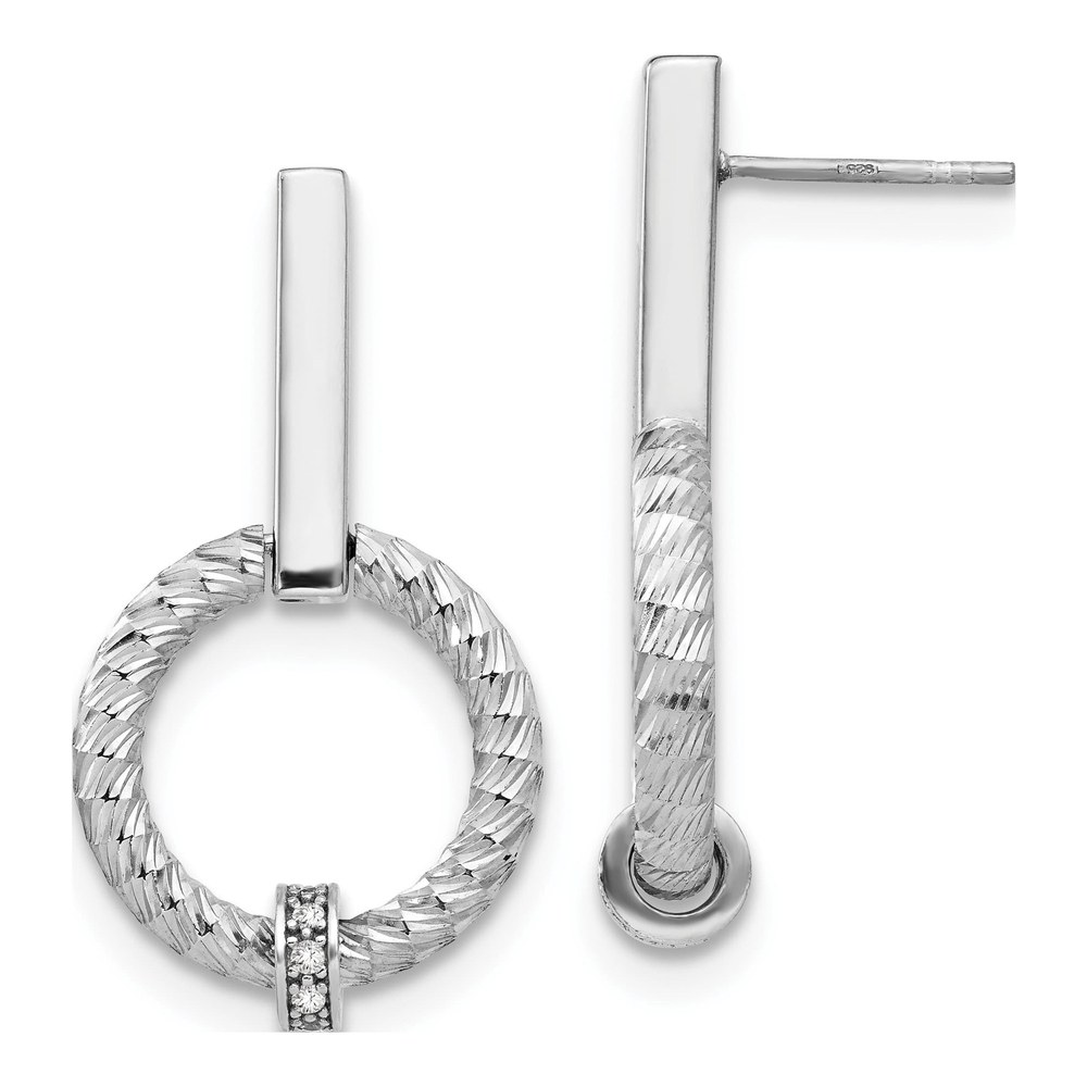 Sterling Silver CZ Diamond-Cut Dangle Earrings