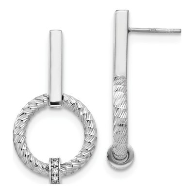 Sterling Silver CZ Diamond-Cut Dangle Earrings