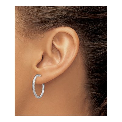 Sterling Silver 24mm Diamond-Cut Hoop Earrings – view 4