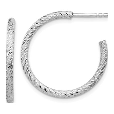 Sterling Silver 24mm Diamond-Cut Hoop Earrings