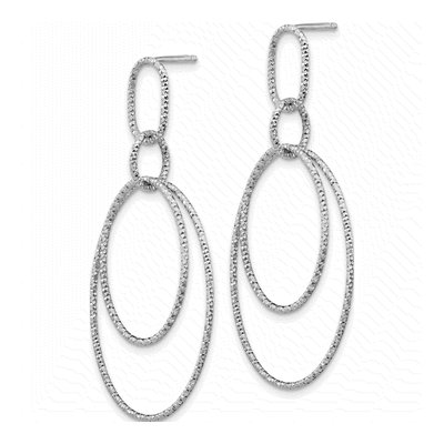 Sterling Silver Diamond-Cut Oval Dangle Earrings – view 3