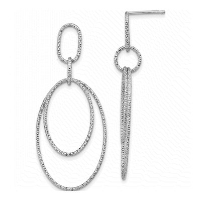 Sterling Silver Diamond-Cut Oval Dangle Earrings