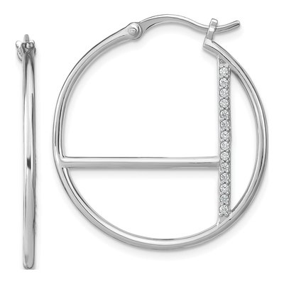 Sterling Silver 31mm CZ Hoop Earrings