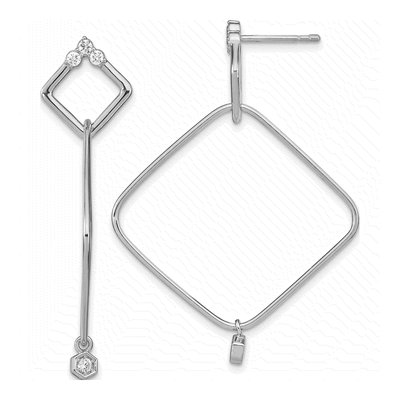 Sterling Silver CZ Geometric Dangle Earrings