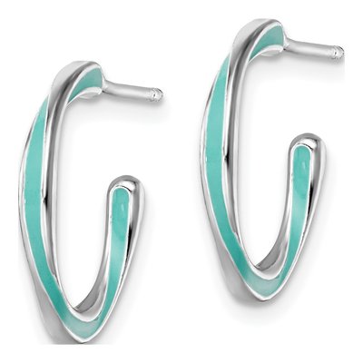Sterling Silver 18mm Aqua Enamel Hoop Earrings – view 3
