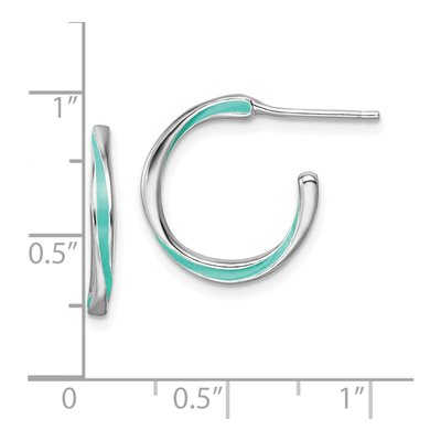 Sterling Silver 18mm Aqua Enamel Hoop Earrings – view 5