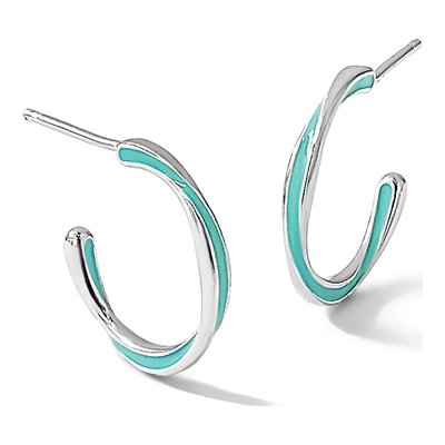 Sterling Silver 18mm Aqua Enamel Hoop Earrings – view 6