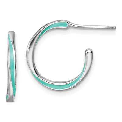 Sterling Silver 18mm Aqua Enamel Hoop Earrings