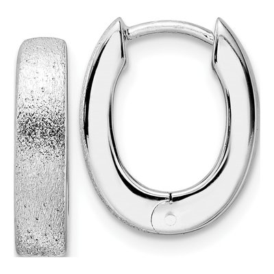 Sterling Silver 15mm Diamond-Cut Oval Huggie Hoop Earrings