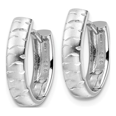 Sterling Silver 17mm Diamond-Cut Oval Hoop Earrings – view 3