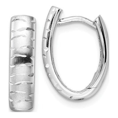 Sterling Silver 17mm Diamond-Cut Oval Hoop Earrings
