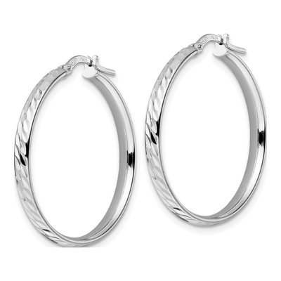 Sterling Silver 29mm Diamond-Cut Hoop Earrings – view 3
