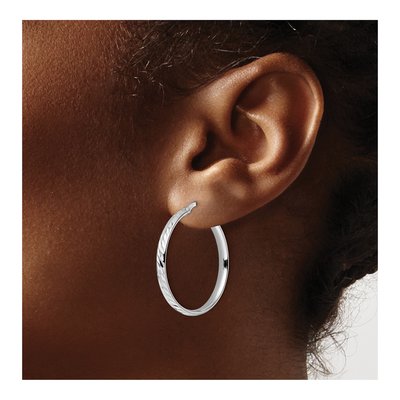 Sterling Silver 29mm Diamond-Cut Hoop Earrings – view 4
