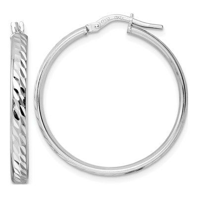 Sterling Silver 29mm Diamond-Cut Hoop Earrings