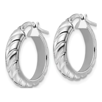 Sterling Silver 21mm Textured Hoop Earrings – view 3