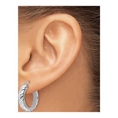 Sterling Silver 21mm Textured Hoop Earrings – view 4