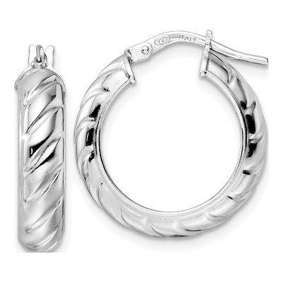 Sterling Silver 21mm Textured Hoop Earrings