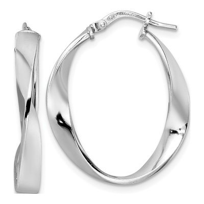 Sterling Silver Twisted Oval Hoop Earrings