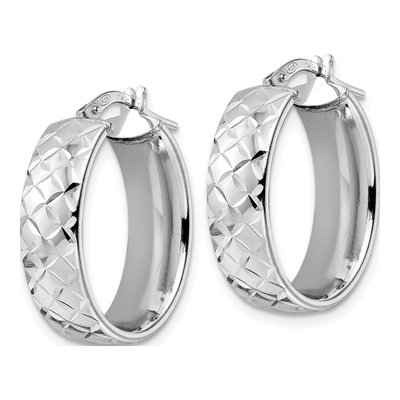 Sterling Silver Diamond-Cut Oval Hoop Earrings – view 3