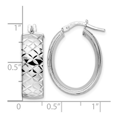 Sterling Silver Diamond-Cut Oval Hoop Earrings – view 5