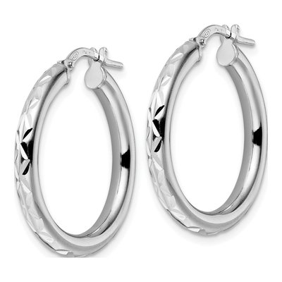 Sterling Silver 26mm Diamond-Cut Hoop Earrings – view 3