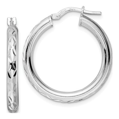 Sterling Silver 26mm Diamond-Cut Hoop Earrings