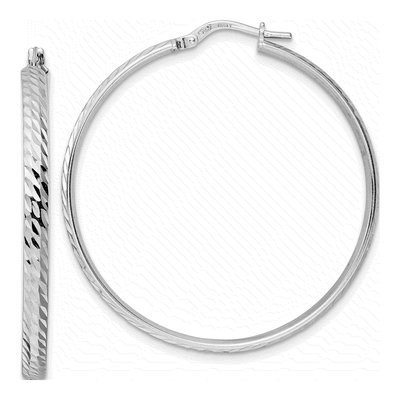 Sterling Silver 40mm Diamond-Cut Hoop Earrings
