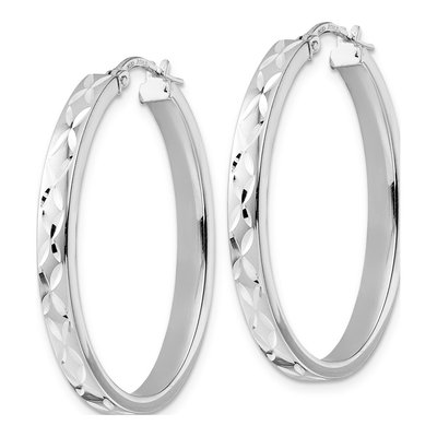 Sterling Silver Diamond-Cut Oval Hoop Earrings – view 3