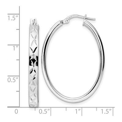 Sterling Silver Diamond-Cut Oval Hoop Earrings – view 5