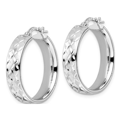 Sterling Silver 28mm Diamond-Cut Hoop Earrings – view 3