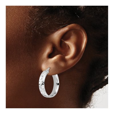 Sterling Silver 28mm Diamond-Cut Hoop Earrings – view 4